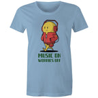 Music On, Worries Off - Womens T-shirt Carolina Blue Womens T-shirt Music Printed In Australia