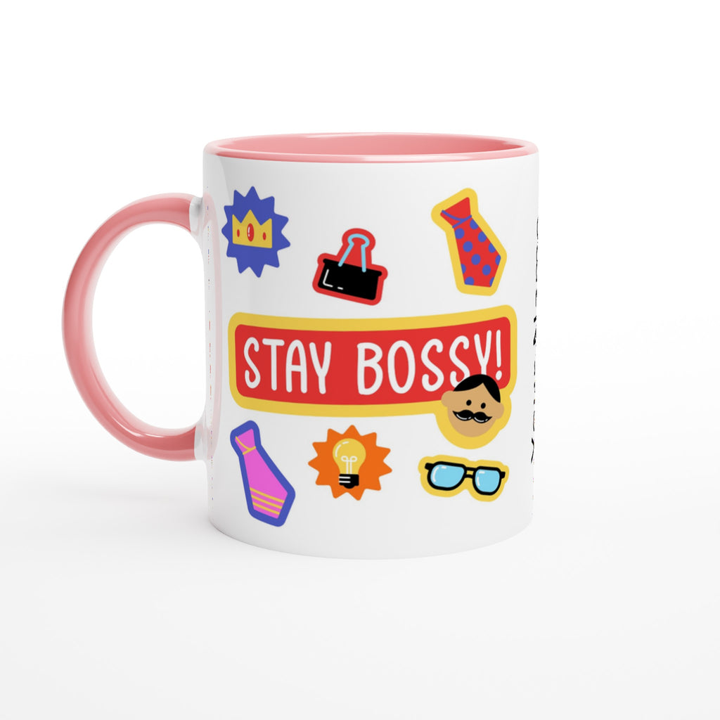 Personalised - Stay Bossy, Boss Mug - White 11oz Ceramic Mug with Colour Inside Personalised Mug Customise Funny Personalise