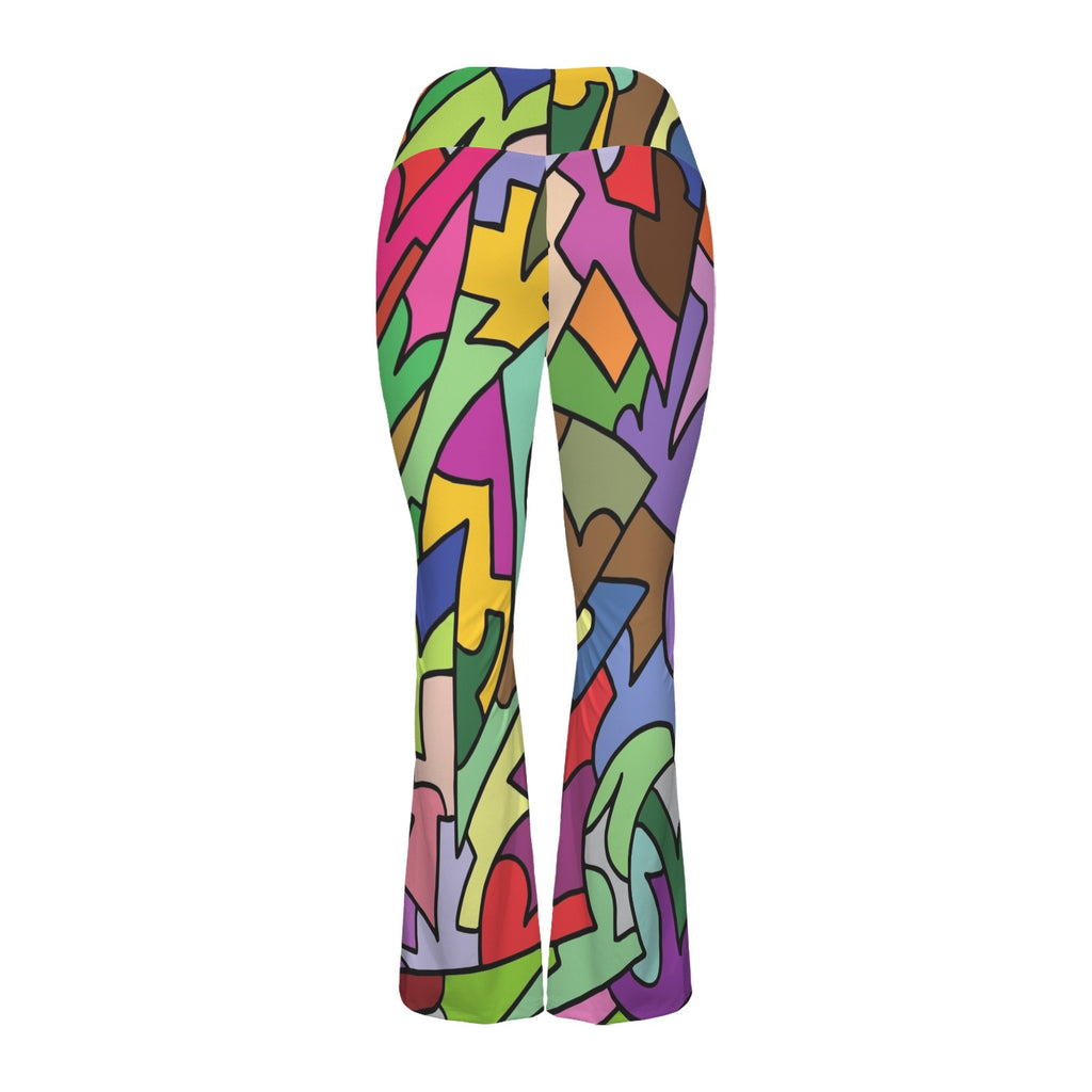 Bright Abstract Colour High Waist Crossover Tummy Control Flare Leggings High Waist Flare Leggings Printed Offshore