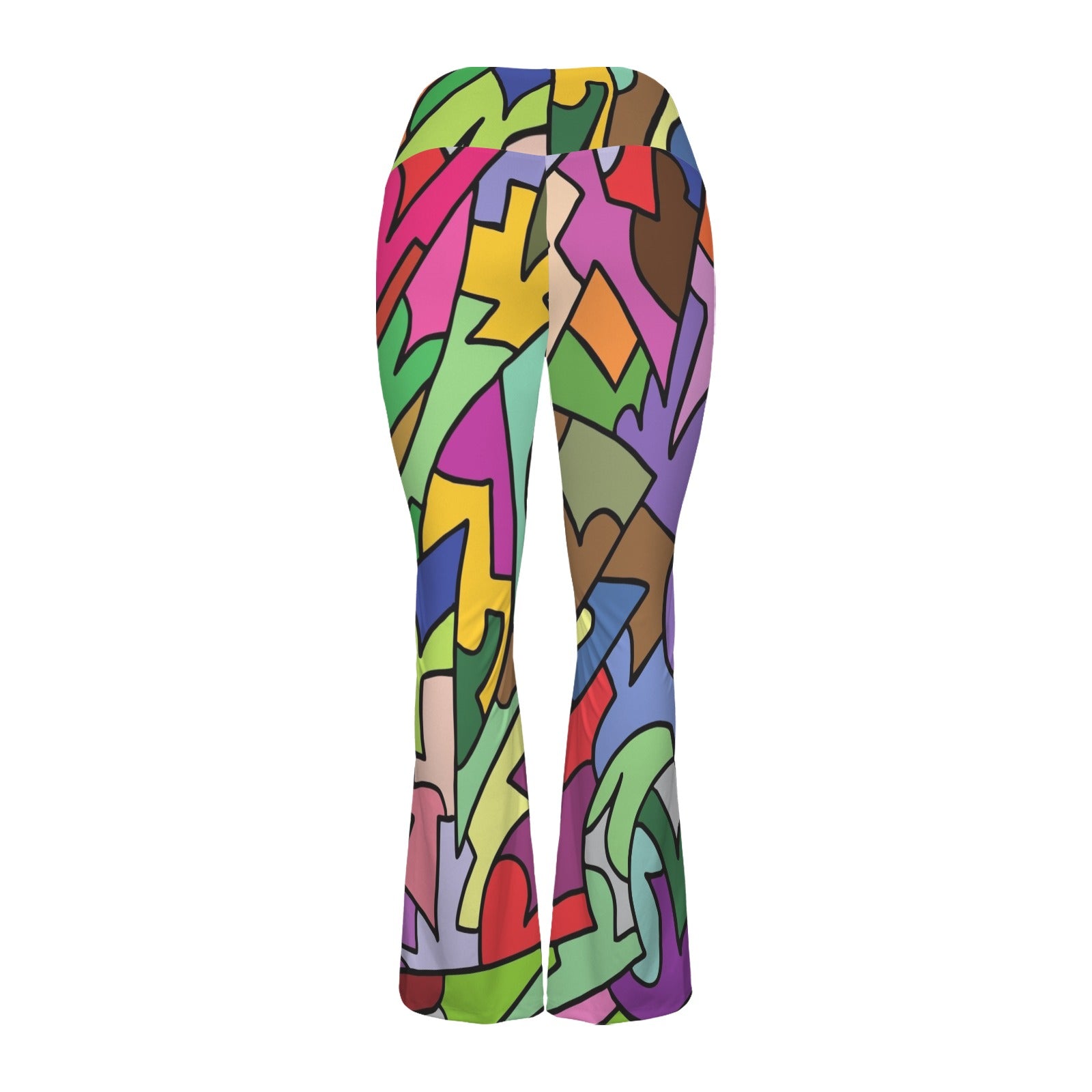 Bright Abstract Colour High Waist Crossover Tummy Control Flare Leggings High Waist Flare Leggings Printed Offshore