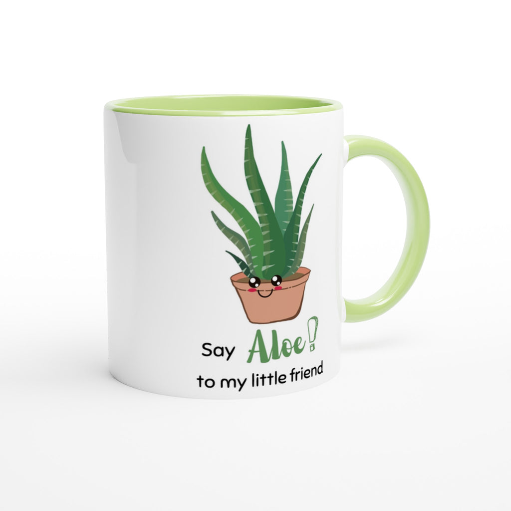 Say Aloe To My Little Friend - White 11oz Ceramic Mug with Colour Inside Colour 11oz Mug Globally Fulfilled Plants