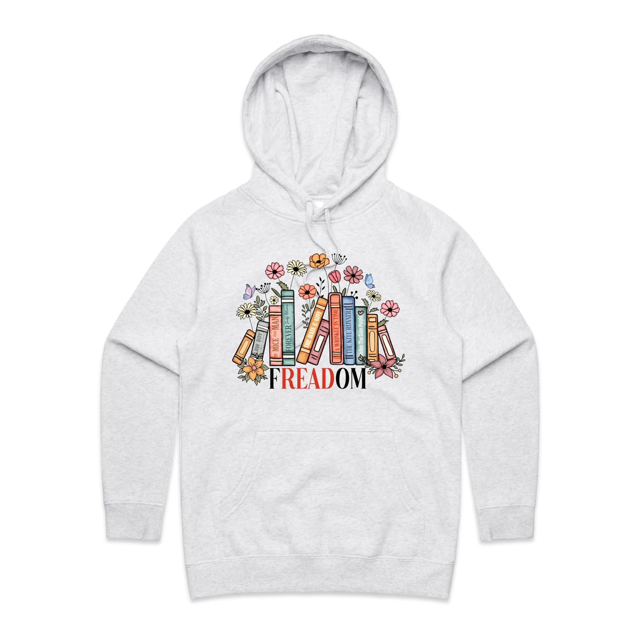 Freedom, Reading Books - Womens Hoodie White Marle Womens Hoodie Printed In Australia Reading