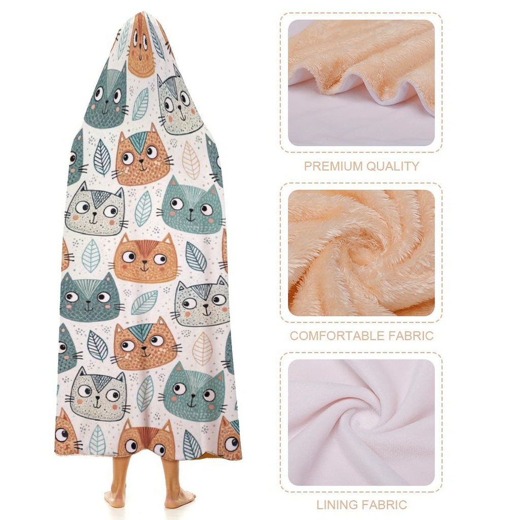 Cute Cat Faces Kids Hooded Blanket 100cm x 130cm Kids Hooded Blanket animal Printed Offshore