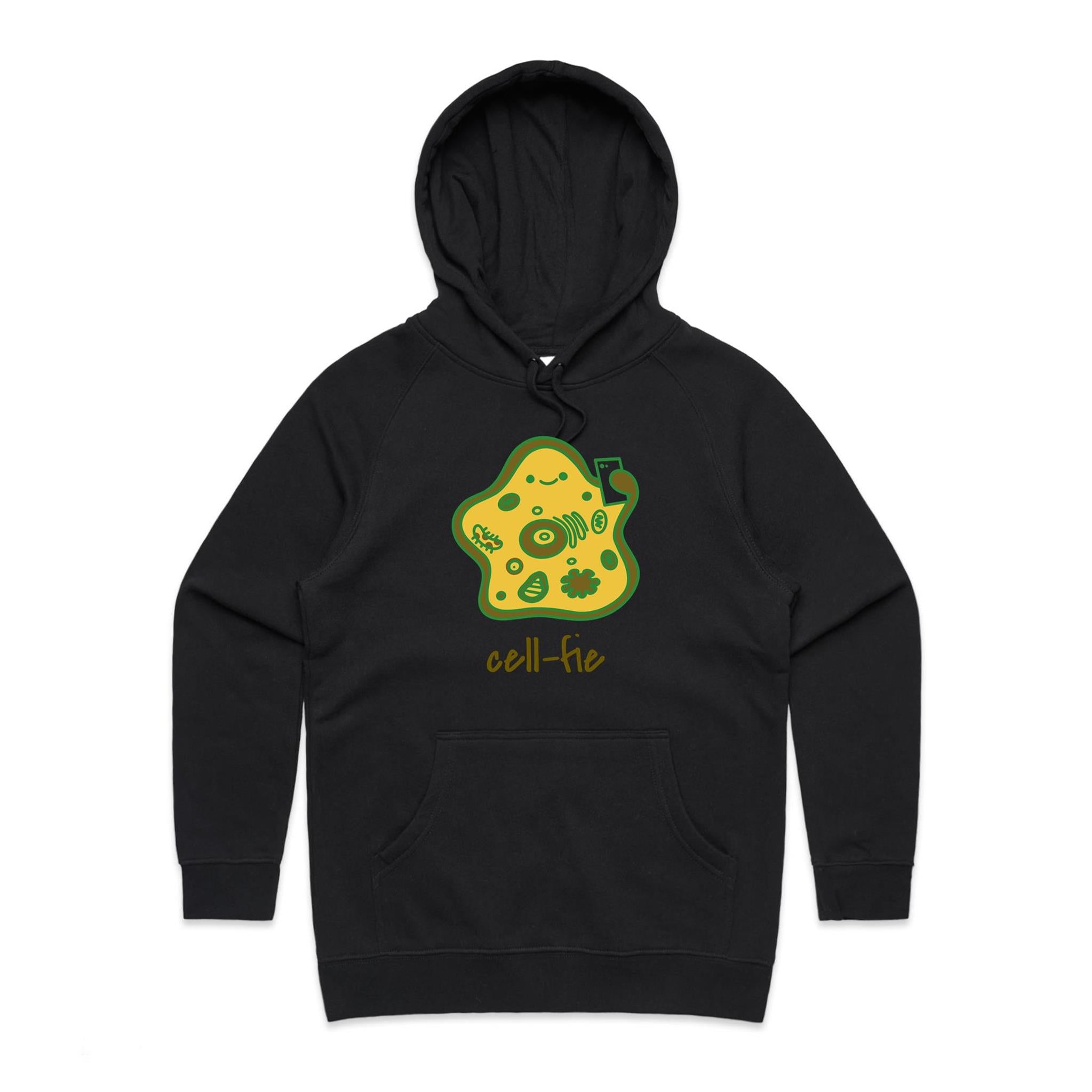 Cell-fie - Womens Hoodie Black Womens Hoodie Printed In Australia Science Tech