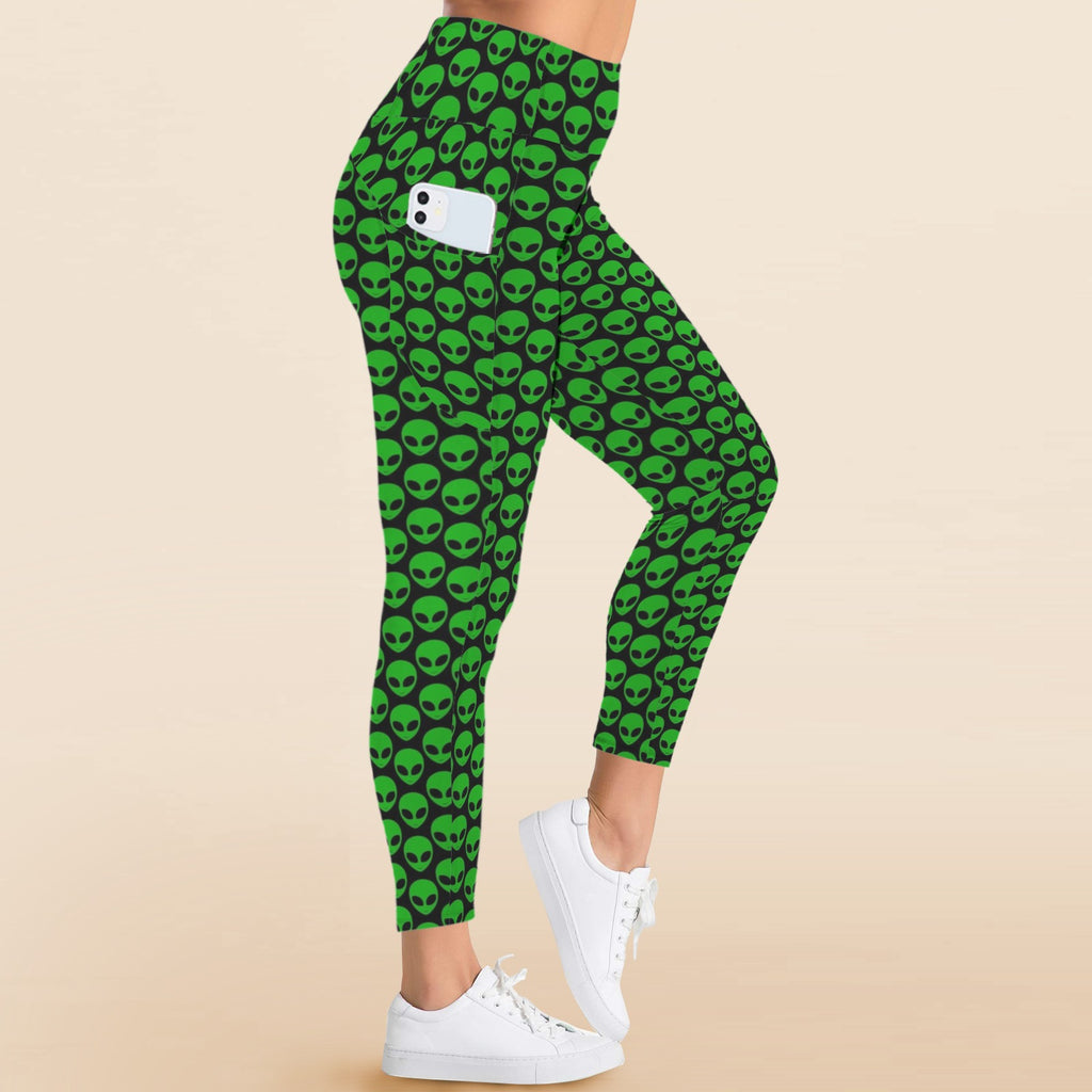 Aliens Women's High Waist Pockets Yoga Leggings Women's High Waist Pockets Yoga Leggings Printed Offshore Sci Fi