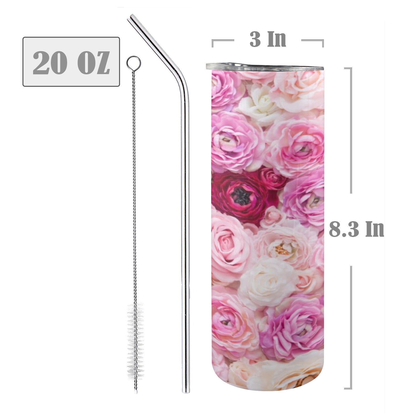 Pink Flowers 20oz Tall Skinny Tumbler with Lid and Straw