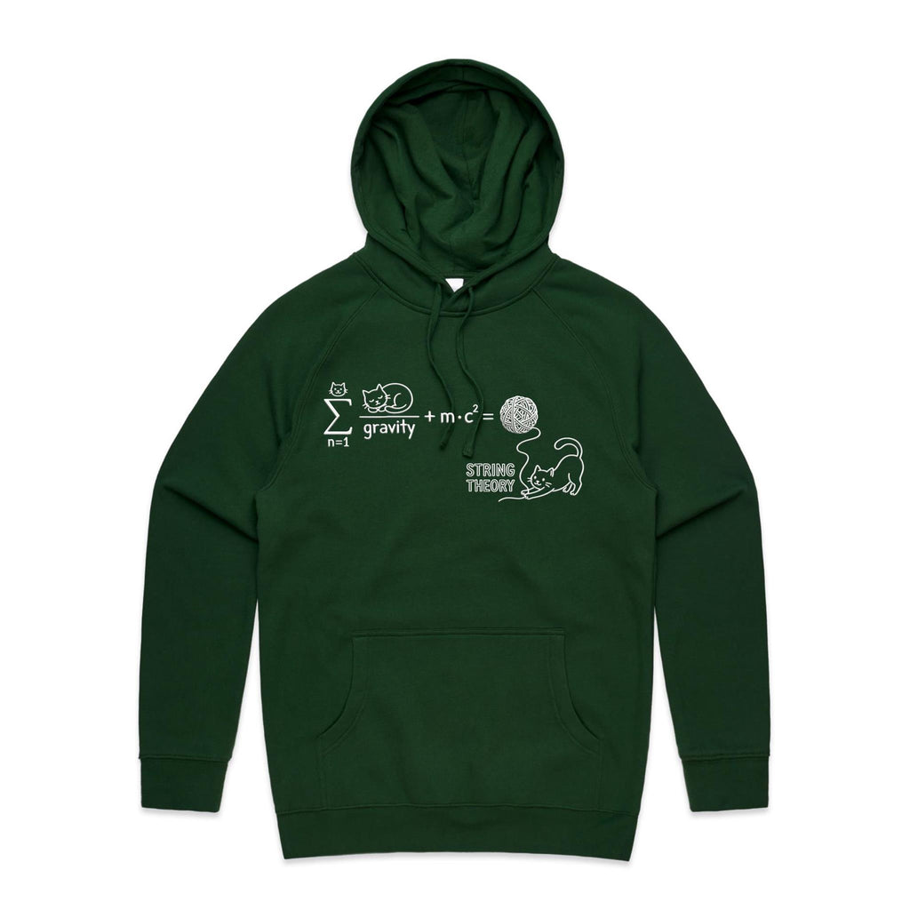 Cat String Theory Physics Men's AS Colour Hoodie Forest Green Mens Hoodie animal Printed In Australia Science