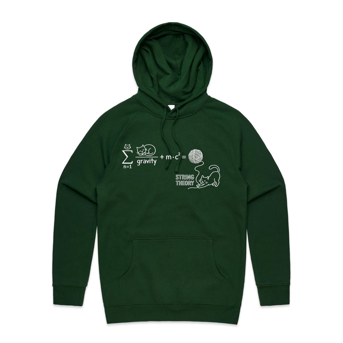 Cat String Theory Physics Men's AS Colour Hoodie Forest Green Mens Hoodie animal Printed In Australia Science