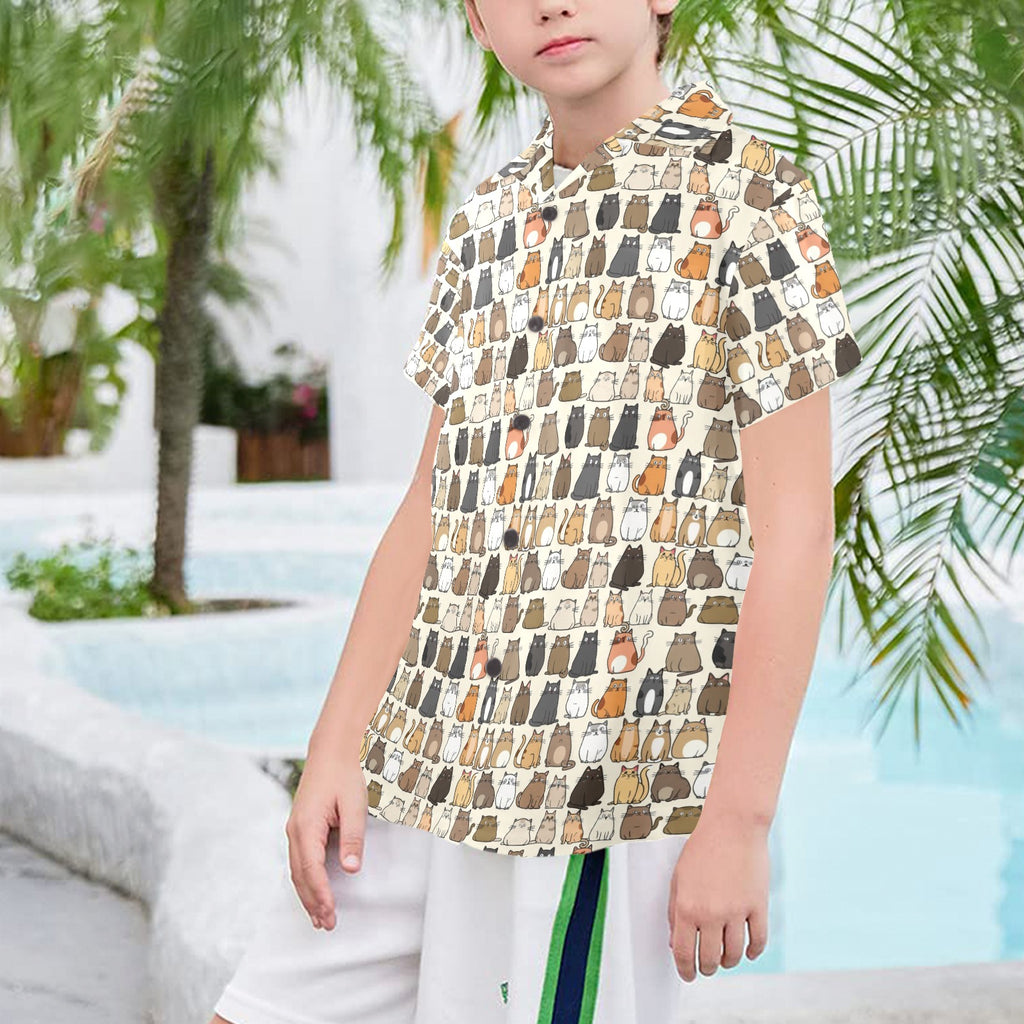 Lots Of Cats Senior Kids Hawaiian Shirt Senior Kids Hawaiian Shirt 8-15 animal Printed Offshore