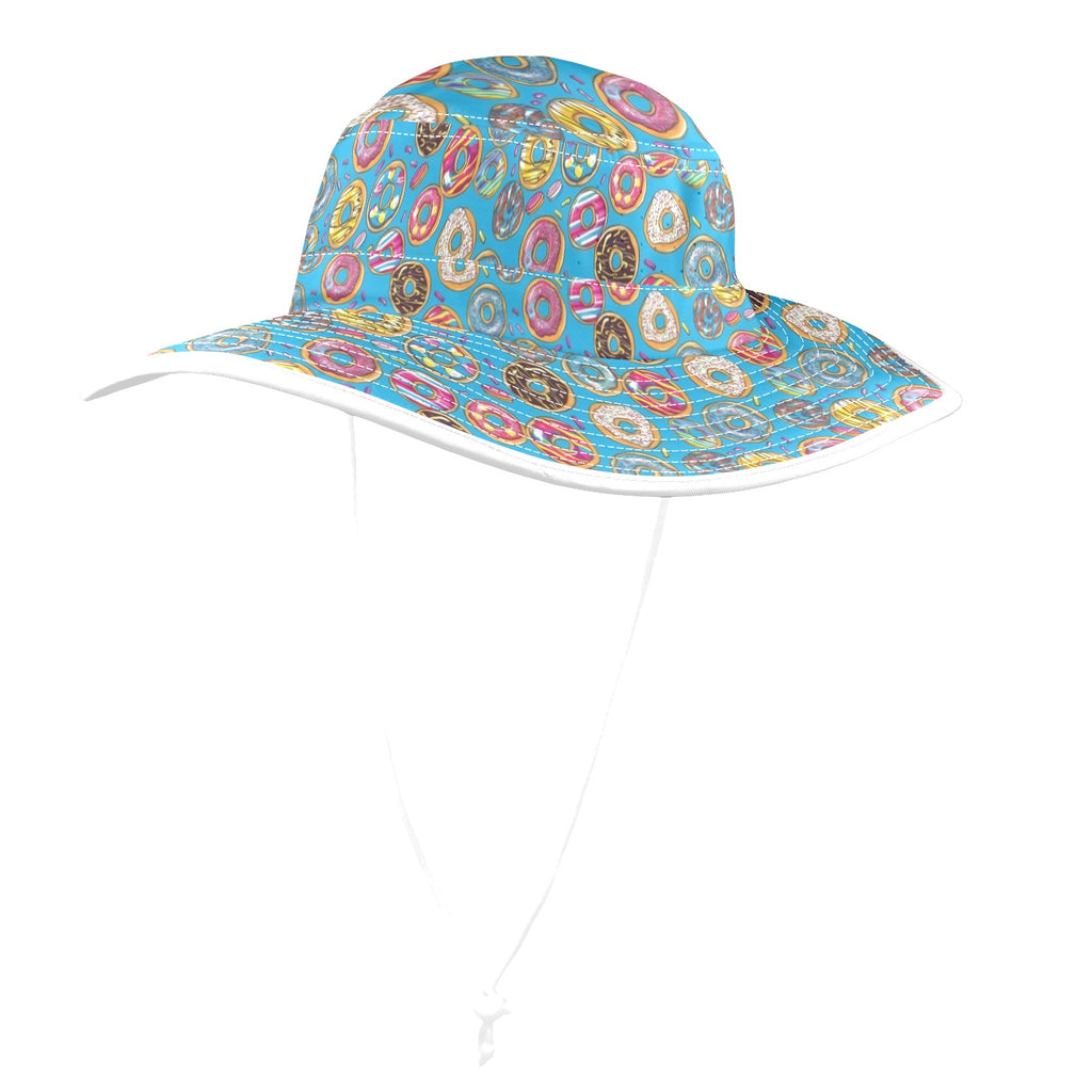 Doughnuts On Blue Wide Brim Bucket Hat Wide Brim Bucket Hat Food Printed Offshore