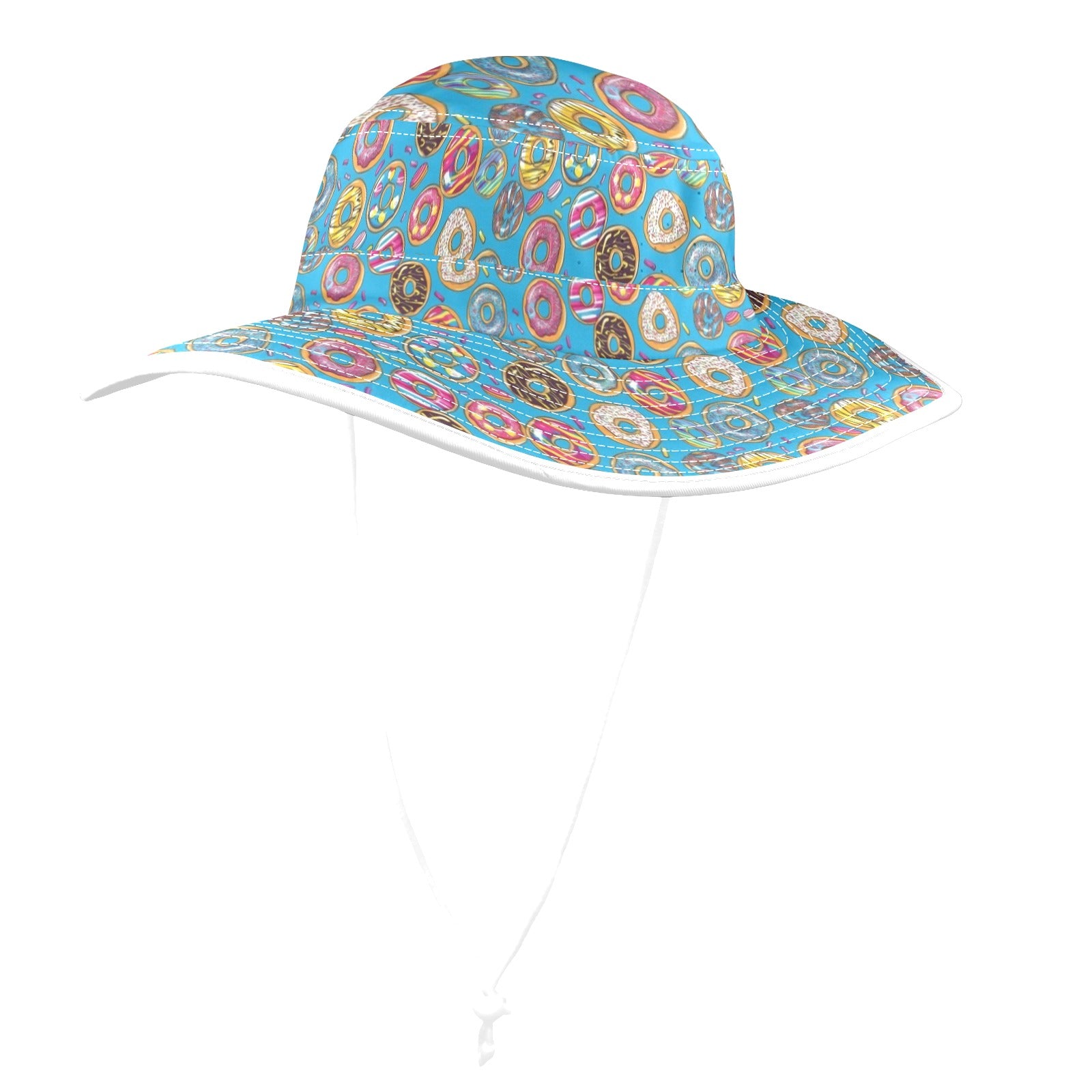 Doughnuts On Blue Wide Brim Bucket Hat Wide Brim Bucket Hat Food Printed Offshore