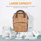 Orange Retro Floral Multi-Function Backpack, Nappy / Diaper Bag Multi-function Backpack, Nappy / Diaper Bag Plants Printed Offshore