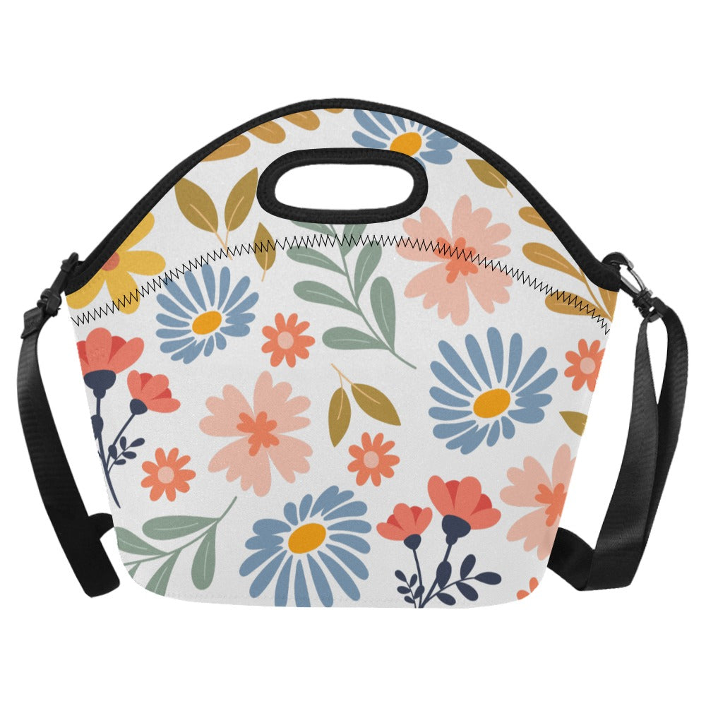 Boho Flowers And Leaves Neoprene Lunch Bag/Large (Model 1669) One Size Neoprene Lunch Bag Plants Printed Offshore