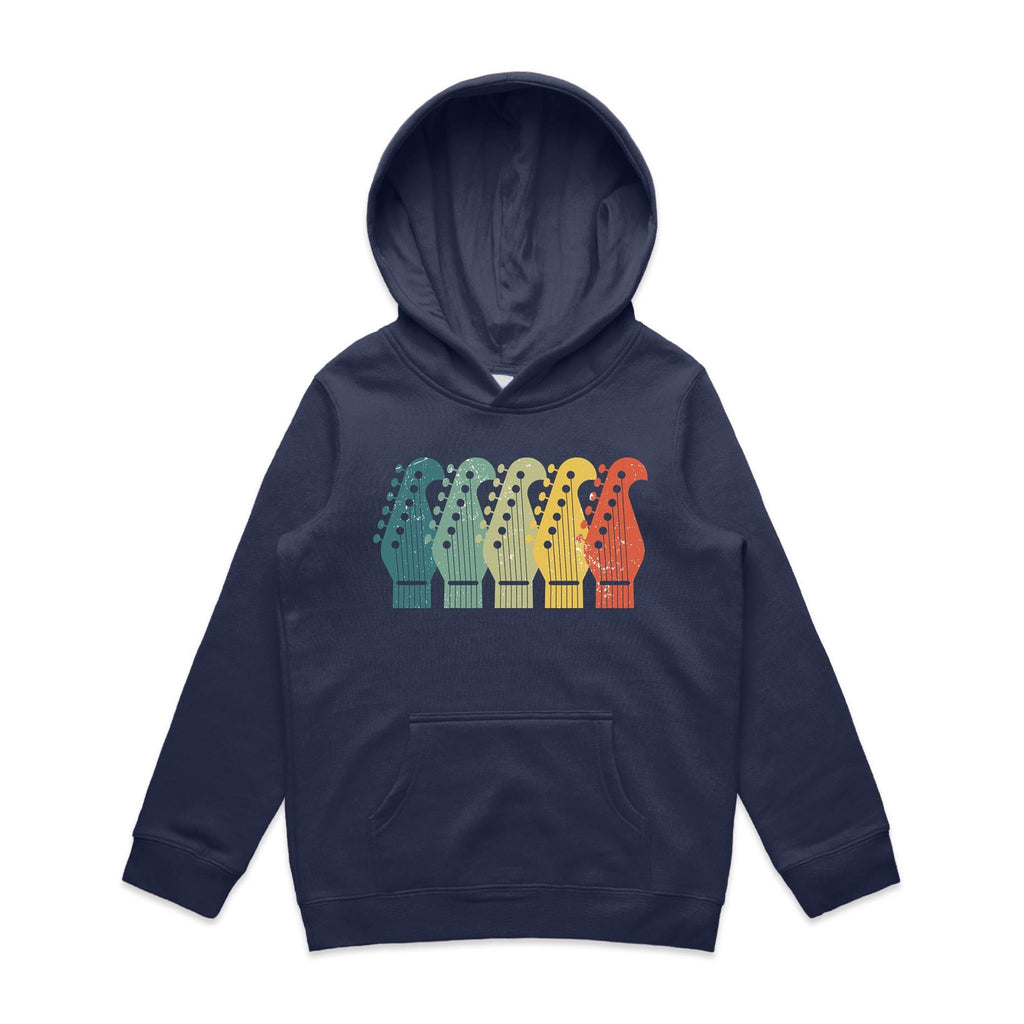 Vintage Guitar Heads - Kids Hoodie Midnight Blue Kids Hoodie Printed In Australia
