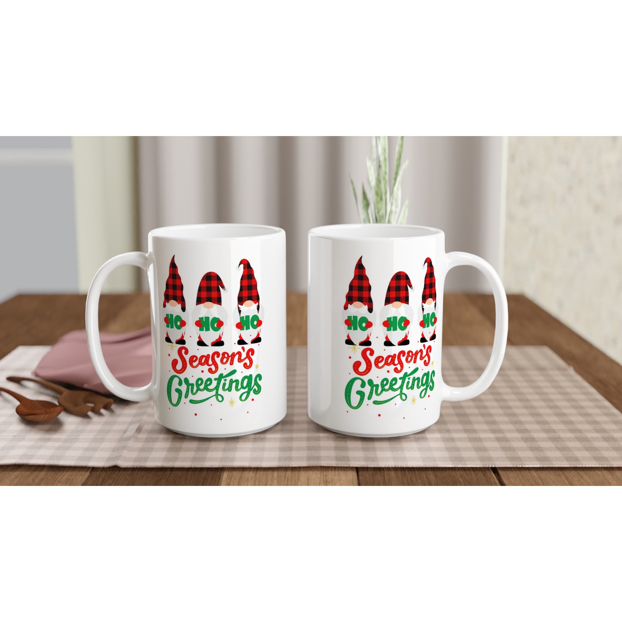 Christmas Gnome, Season's Greetings - White 15oz Ceramic Mug Christmas 15oz Mug Christmas Globally Fulfilled