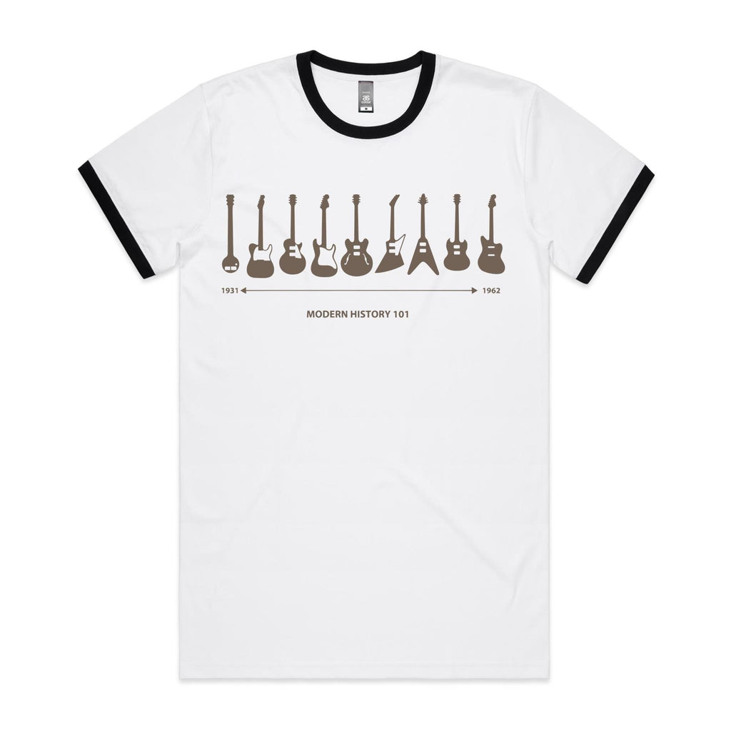 Guitar Timeline - Staple Ringer Tee White Black Ringer T-Shirt Music Printed In Australia
