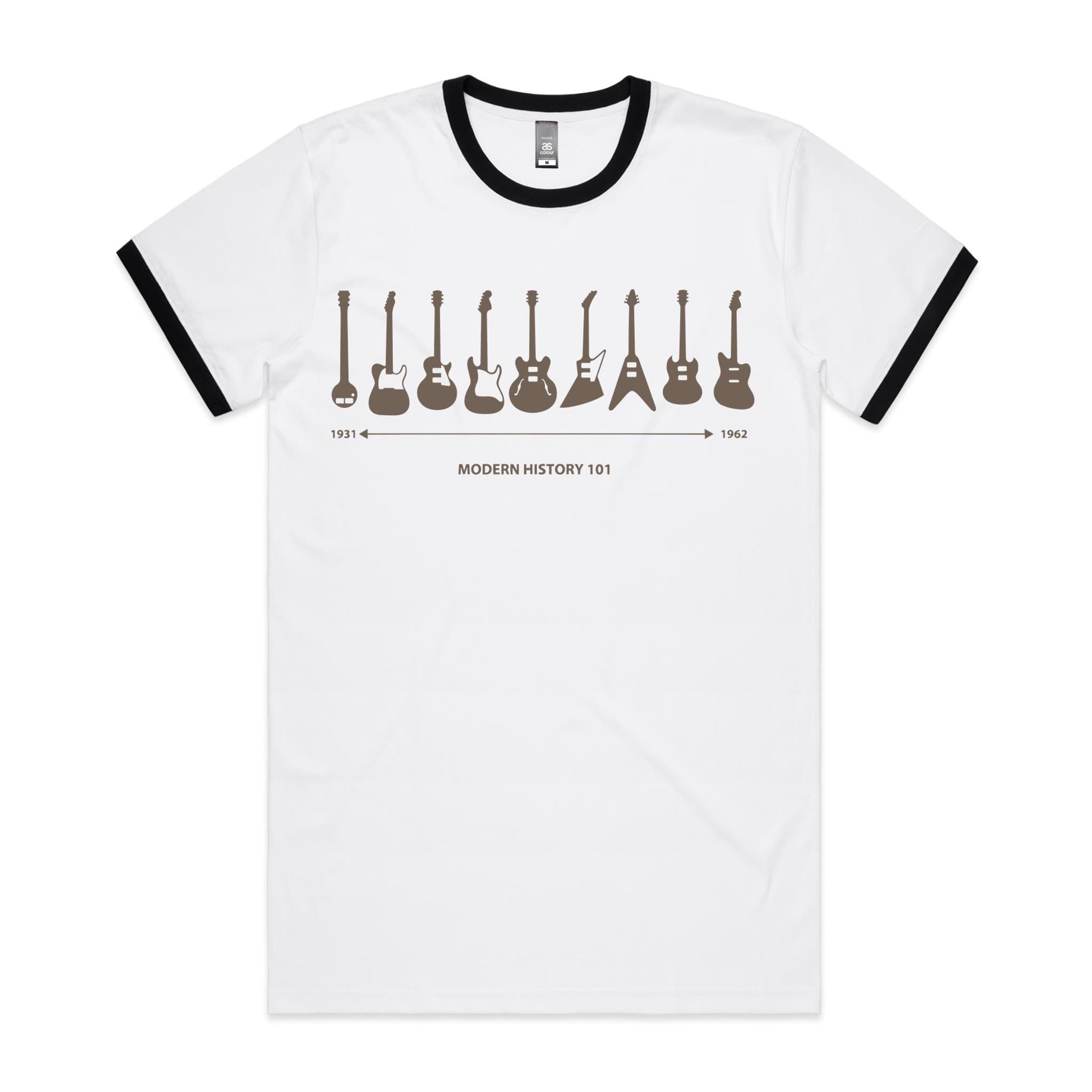 Guitar Timeline - Staple Ringer Tee White Black Ringer T-Shirt Music Printed In Australia