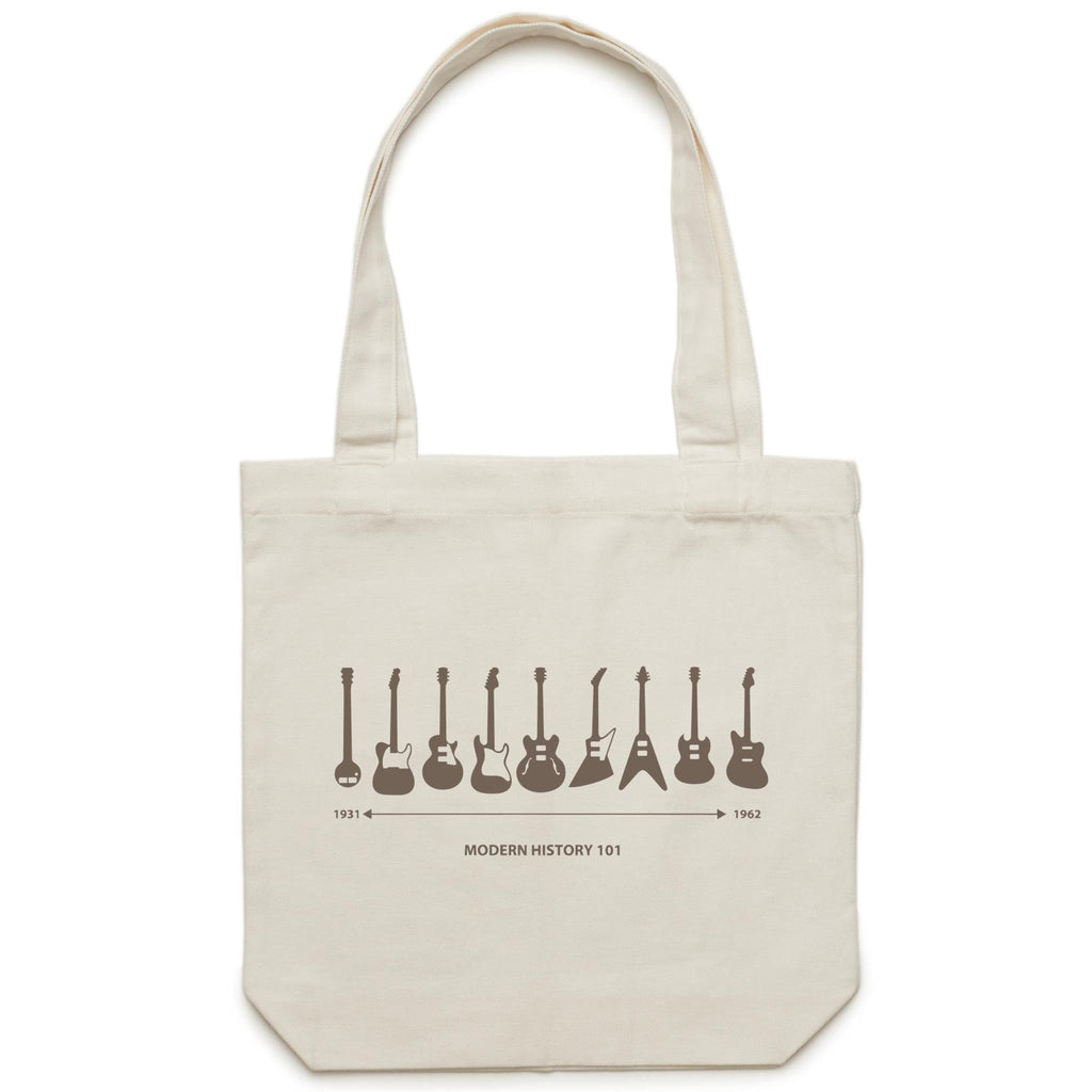 Guitar Timeline - Canvas Tote Bag Cream One Size Tote Bag Music Printed In Australia