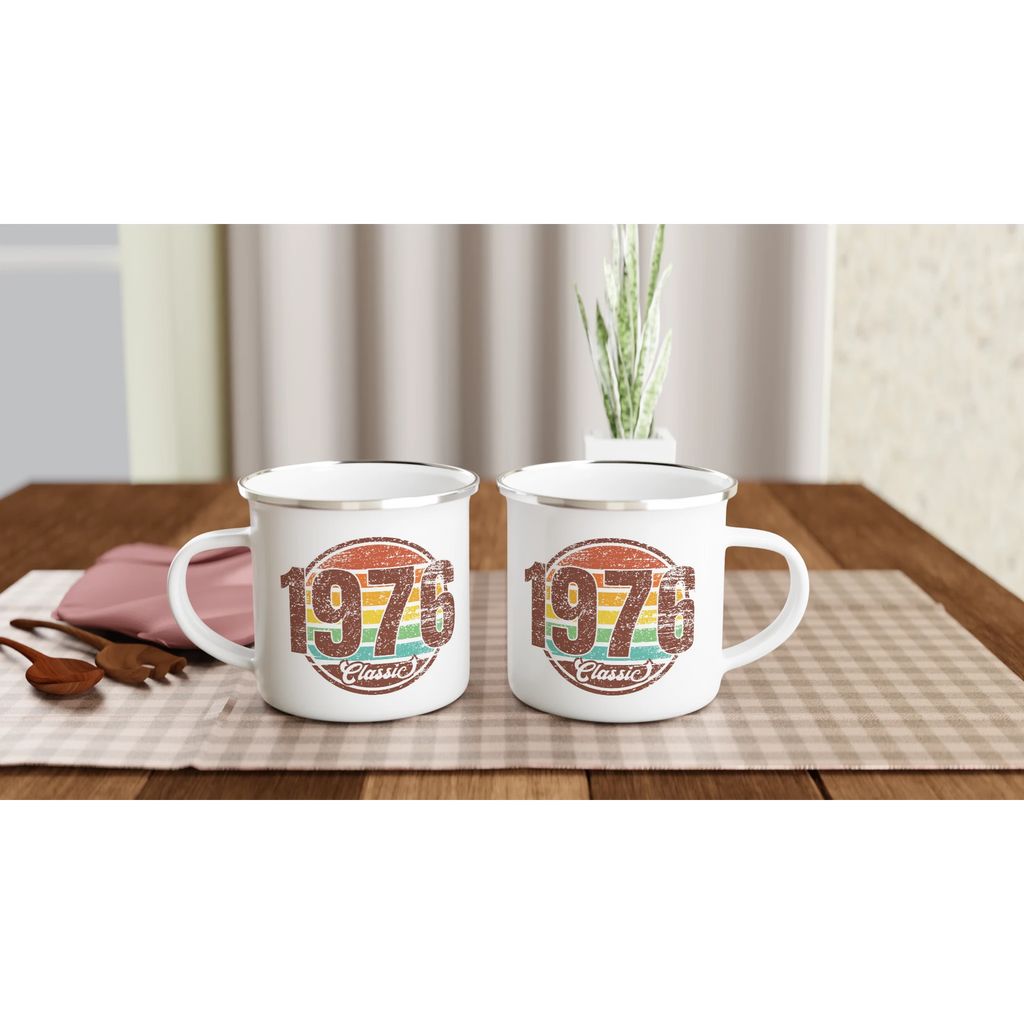 Personalised 1976 Classic White 12oz Enamel Mug Personalised Enamel Mug Globally Fulfilled