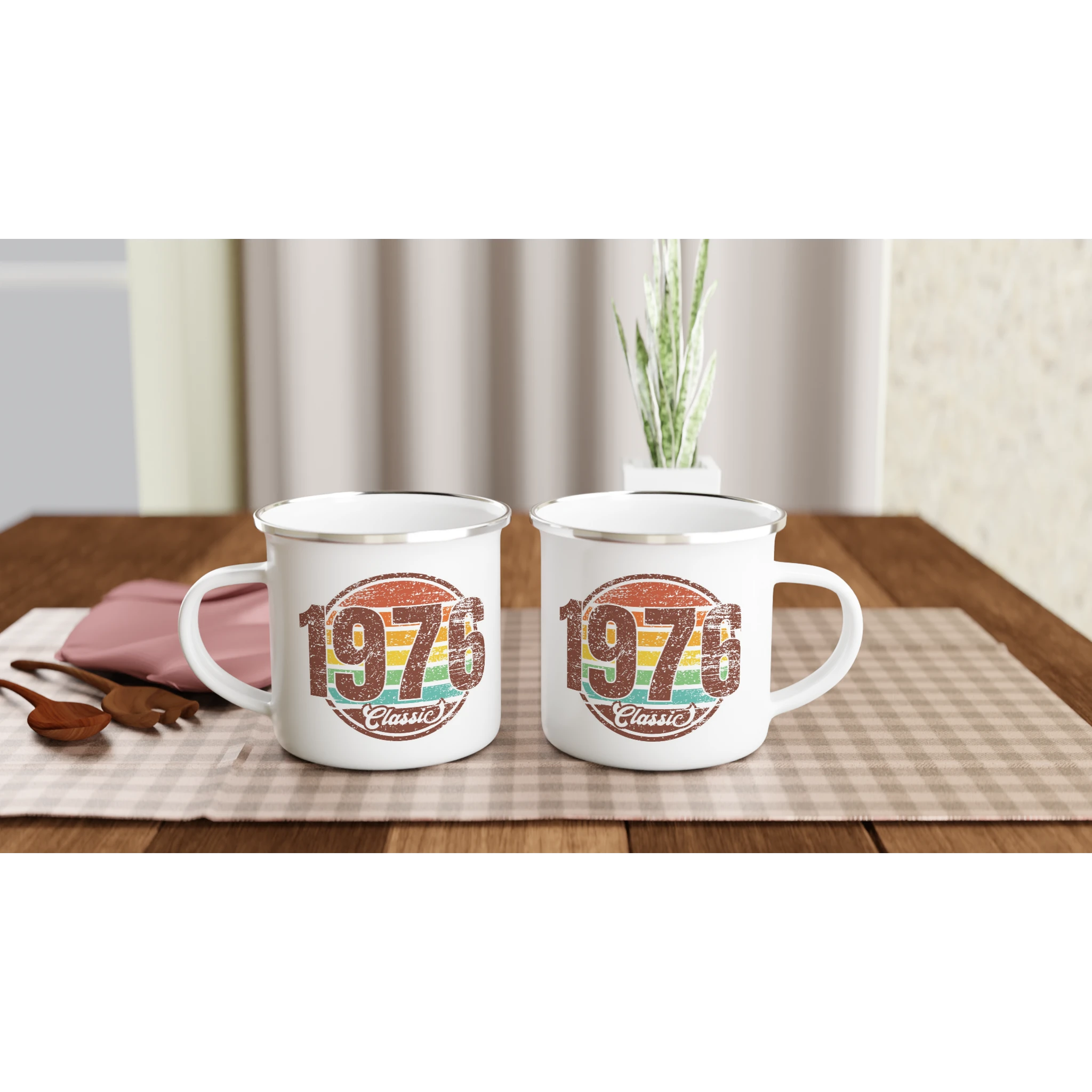 Personalised - 1976 Classic - White 12oz Enamel Mug Personalised Enamel Mug Globally Fulfilled