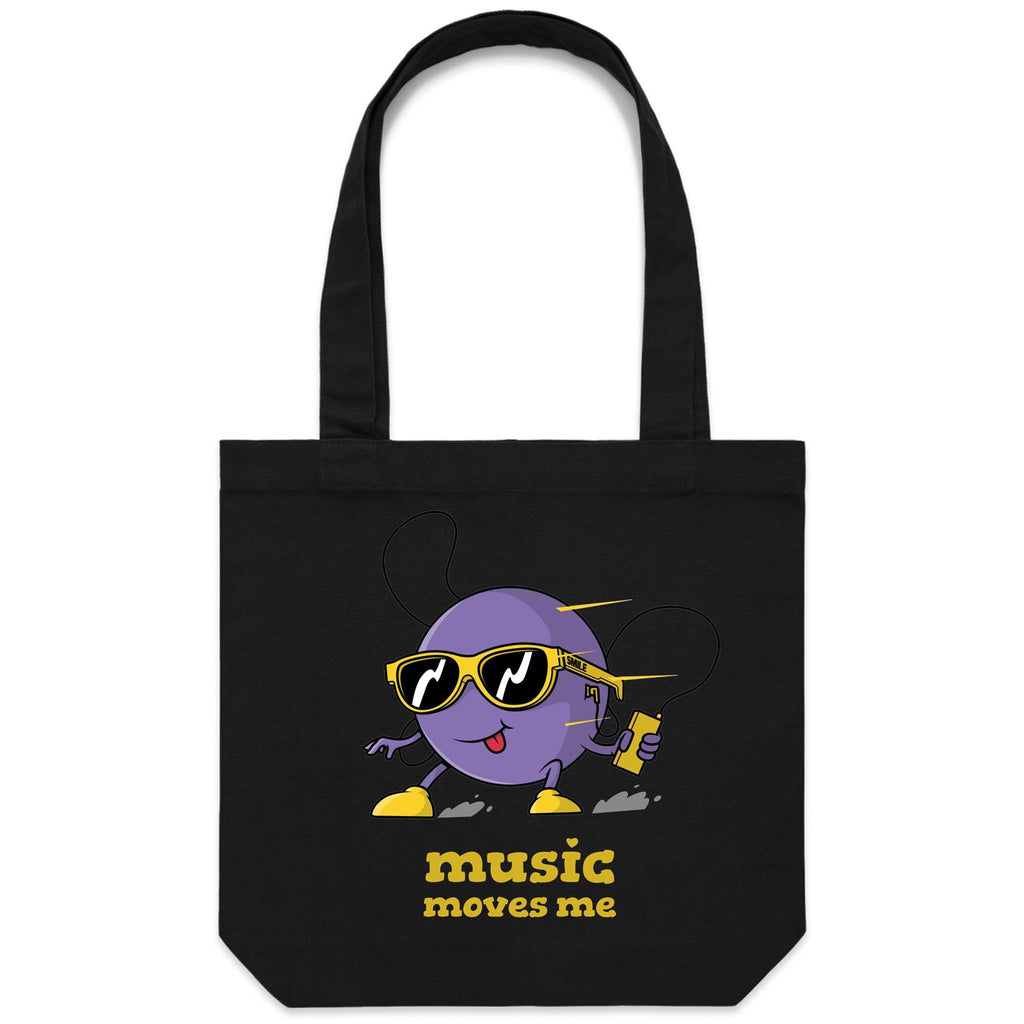 Music Moves Me - Canvas Tote Bag Black One Size Tote Bag Printed In Australia