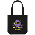 Music Moves Me - Canvas Tote Bag Black One Size Tote Bag Printed In Australia