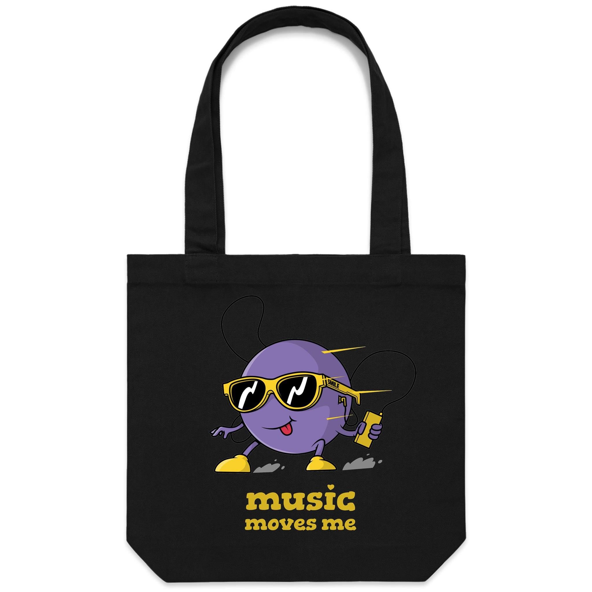 Music Moves Me - Canvas Tote Bag Black One Size Tote Bag Printed In Australia