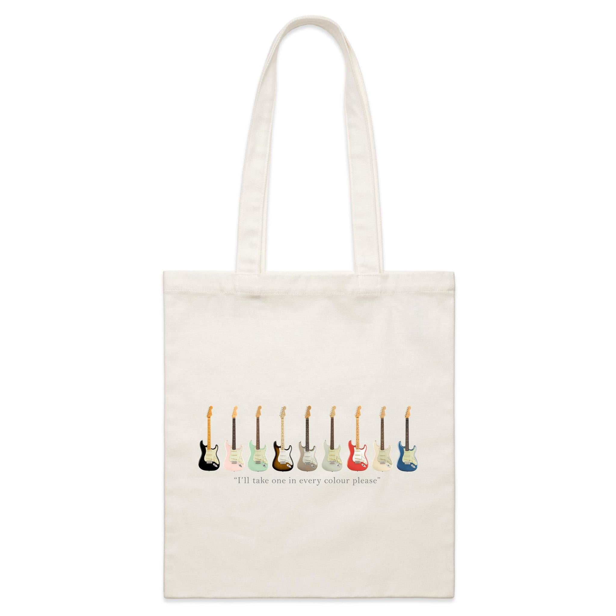 Guitars In Every Colour - Parcel Canvas Tote Bag Default Title Small Tote Bag Music Printed In Australia