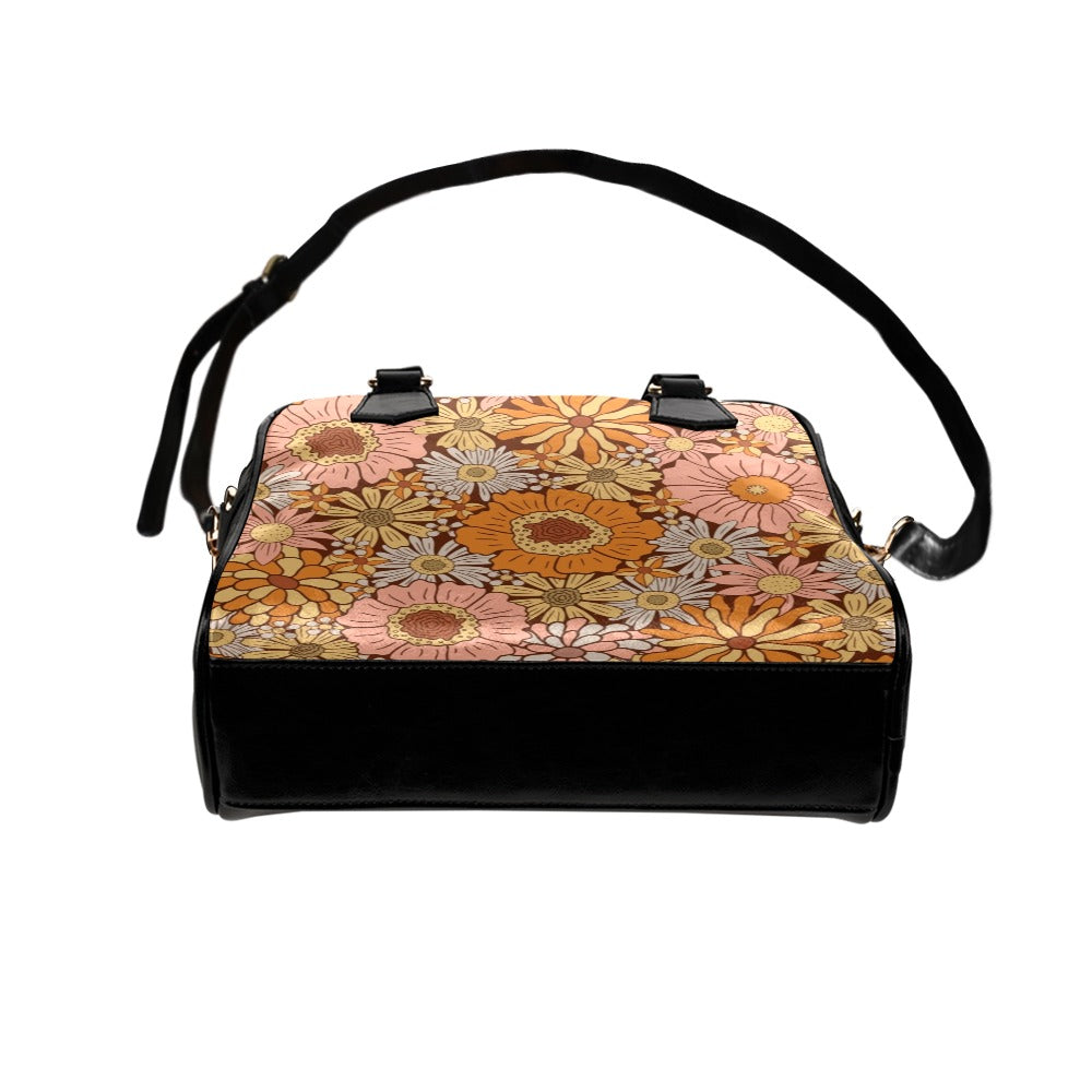 Orange Retro Floral Shoulder Handbag