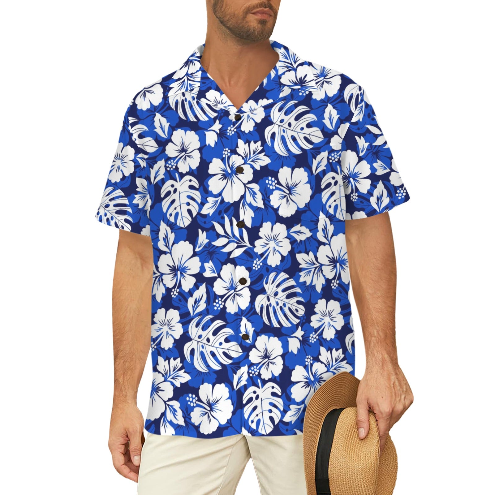 Blue Hawaiian Floral - Men's Hawaiian Shirt (Model T87)
