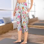 Australian Flowers Women's High Waist Pocket Capri Yoga Leggings Women's High Waist Capri Yoga Leggings Plants Printed Offshore