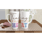 Teaching Fills My Heart White Latte 17oz Ceramic Mug Latte Mug Globally Fulfilled Teacher