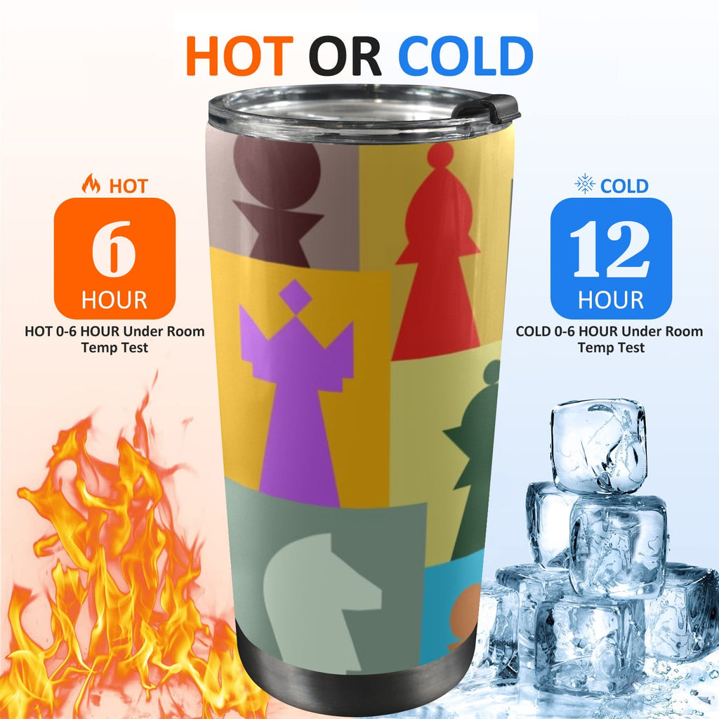 Colourful Chess - 20oz Mobile Tumbler with Lid (Black Lock) 20oz Travel Mug Chess Games Printed Offshore