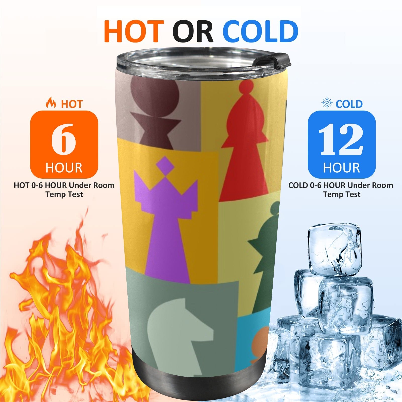 Colourful Chess - 20oz Mobile Tumbler with Lid (Black Lock) 20oz Travel Mug Chess Games Printed Offshore