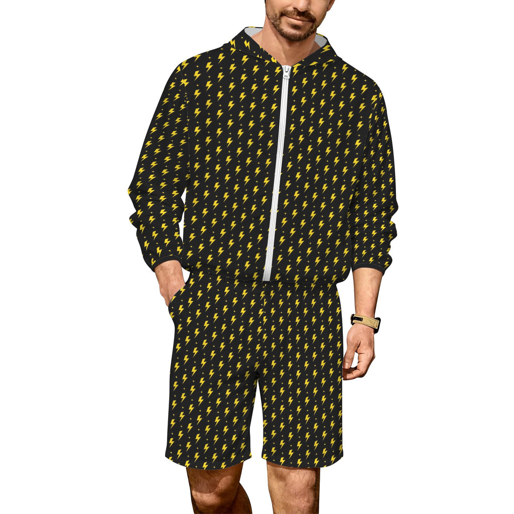 Yellow Lightning Men's Lightweight Sun Hoodie & Shorts Set 4XL Men's Lightweight Sun Hoodie & Shorts comic Printed Offshore