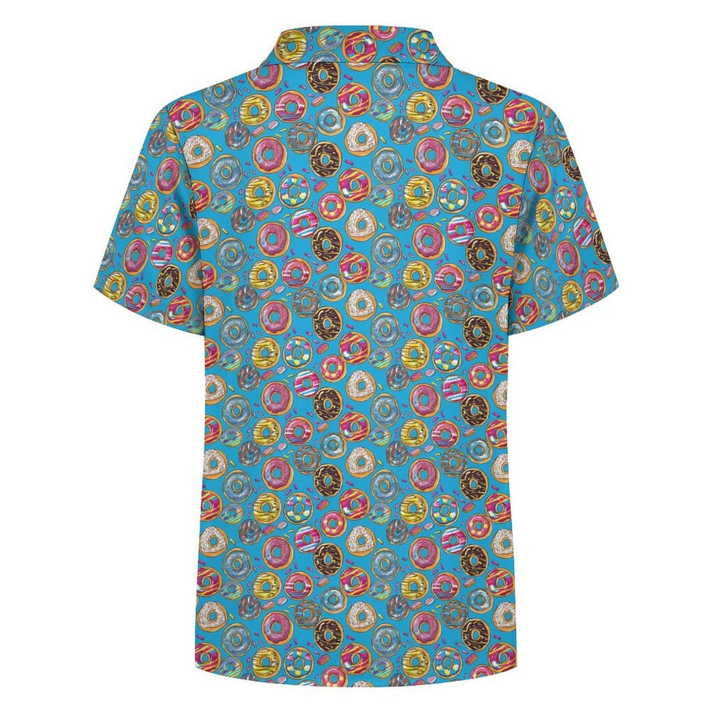 Doughnuts On Blue Kids Youth Short Sleeve Button Up Shirt