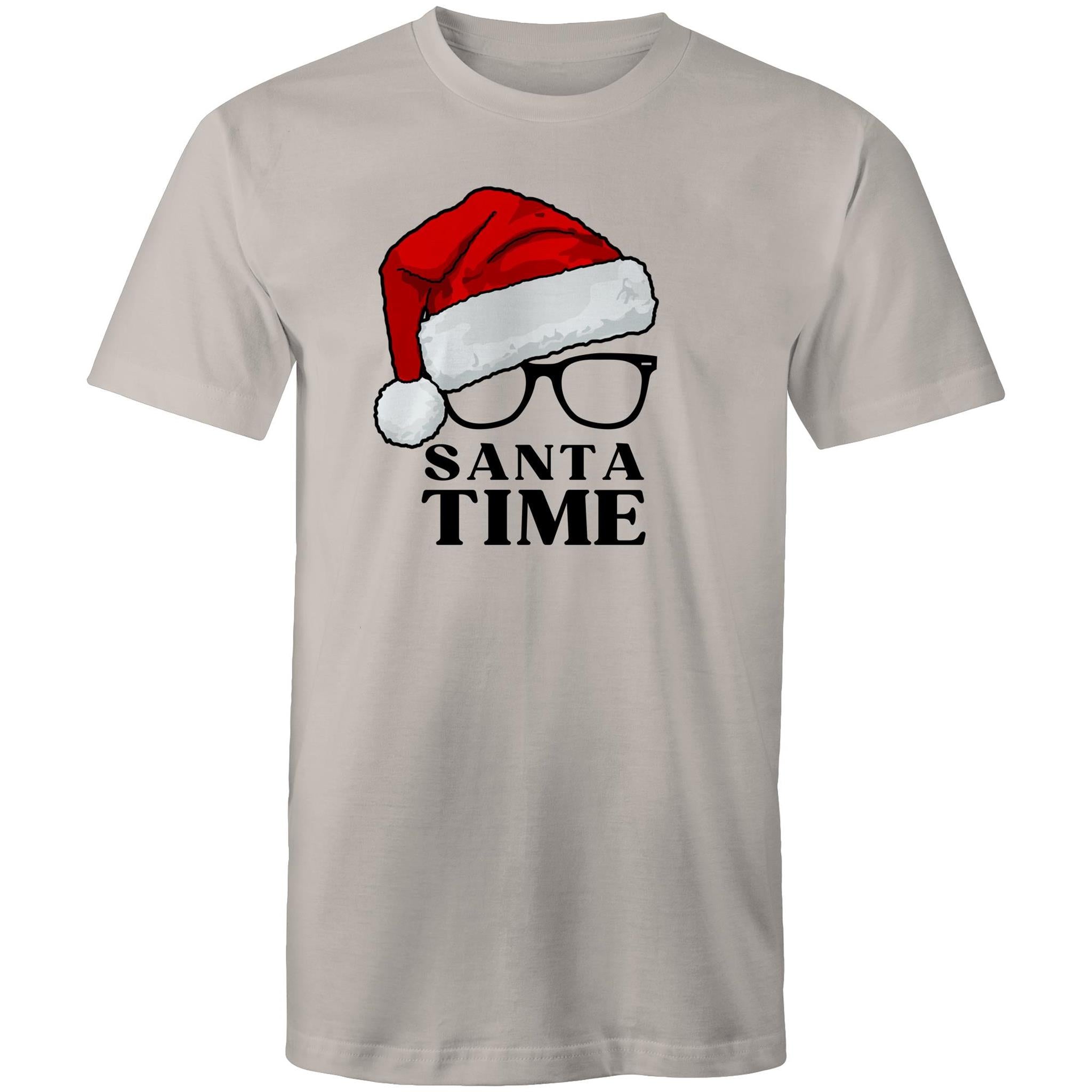 Santa Time - Mens T-Shirt Light Grey Mens Christmas T-shirt Christmas Printed In Australia