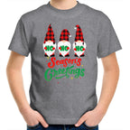 Christmas Gnomes Seasons Greetings - Kids Youth T-Shirt Grey Marle Kids Christmas T-shirt Christmas Printed In Australia