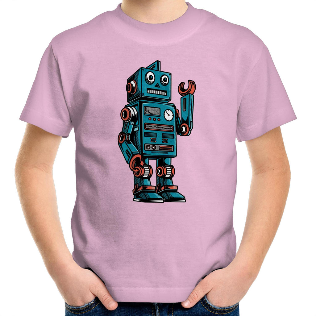 Robot - Kids Youth T-Shirt Pink Kids Youth T-shirt Printed In Australia Sci Fi Tech