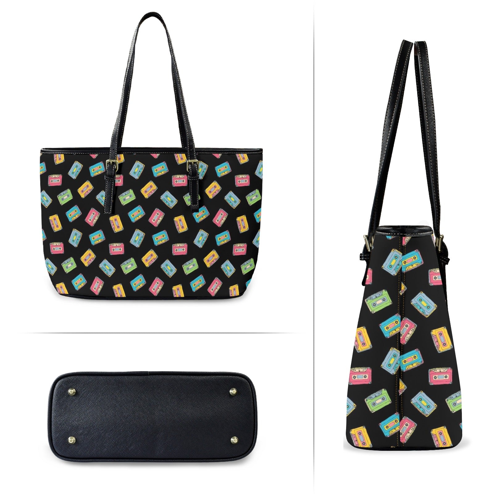 Colourful Cassettes - PU Leather Tote Bag - Large