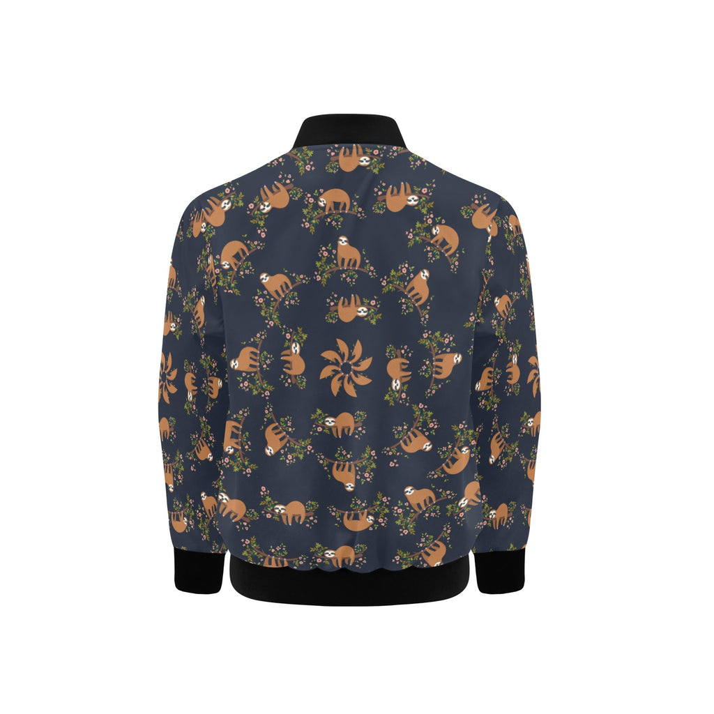 Sloth With Flowers Kids Bomber Jacket Kids Bomber Jacket animal Printed Offshore