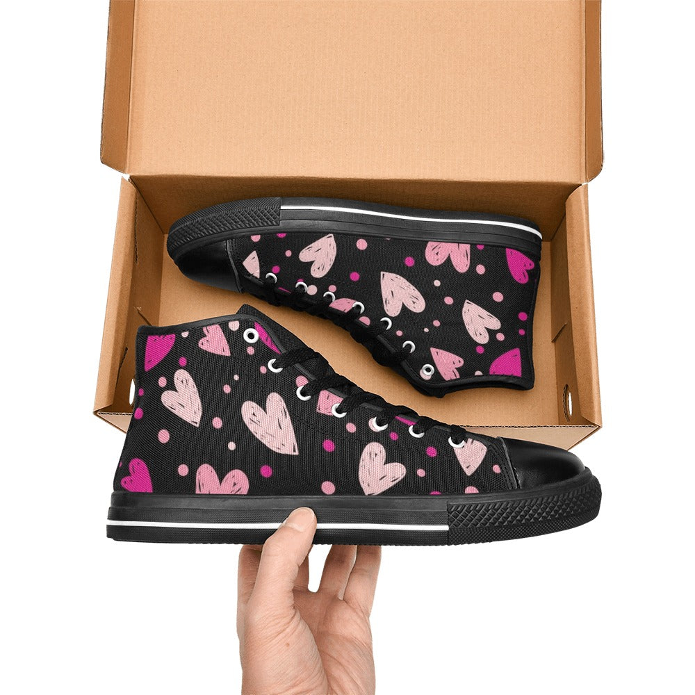 Pink Hearts - Women's High Top Canvas Shoes Womens Classic High Top Shoes Love Printed Offshore
