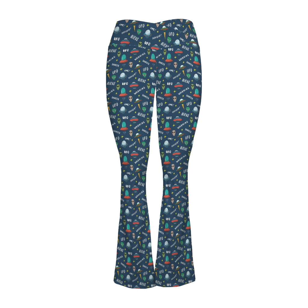 UFO's And Aliens High Waist Crossover Tummy Control Flare Leggings High Waist Flare Leggings Printed Offshore Sci Fi