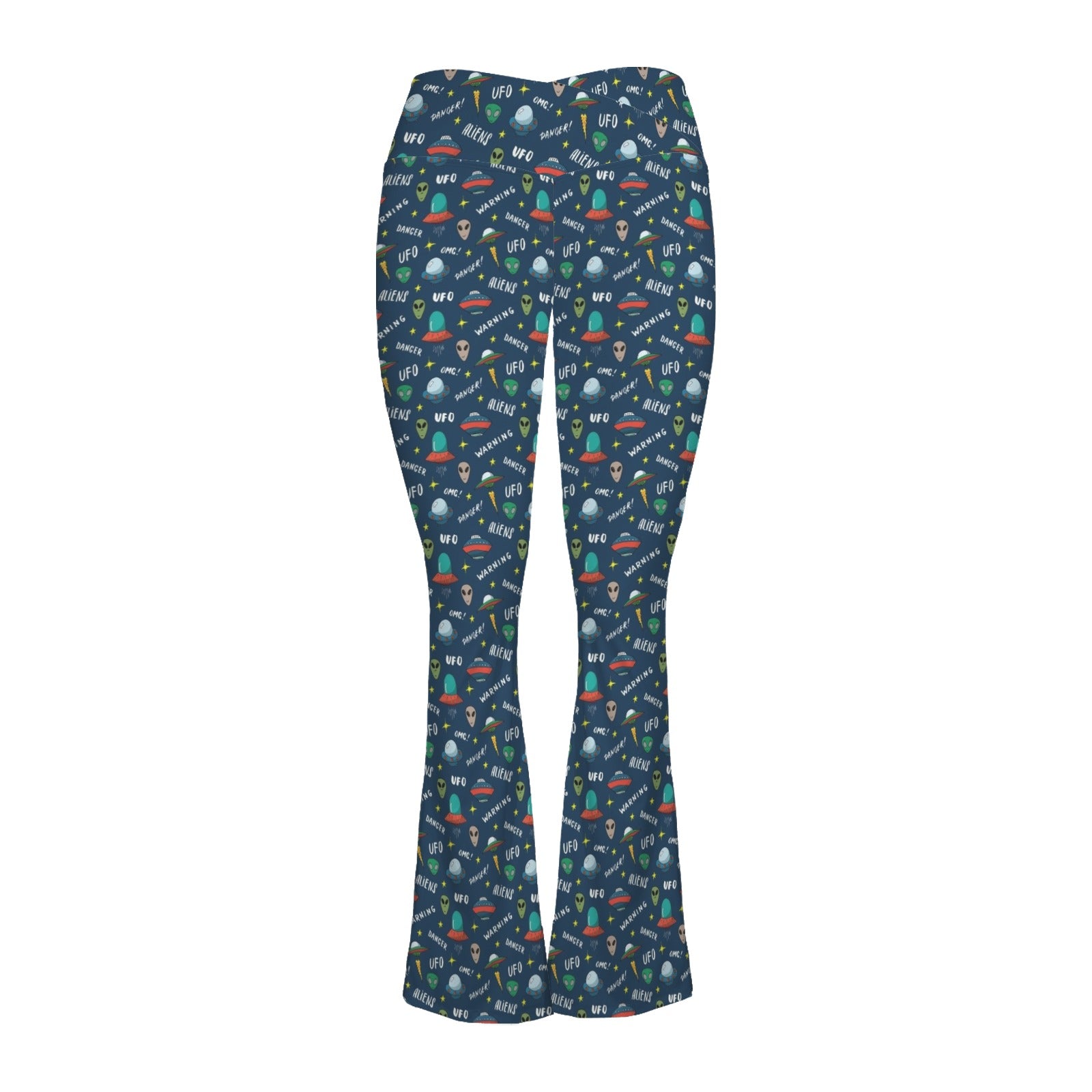 UFO's And Aliens - High Waist Crossover Tummy Control Flare Leggings