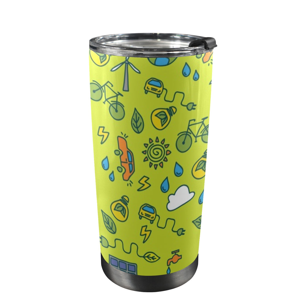Go Green - 20oz Mobile Tumbler with Lid (Black Lock) One Size 20oz Travel Mug Environment Printed Offshore