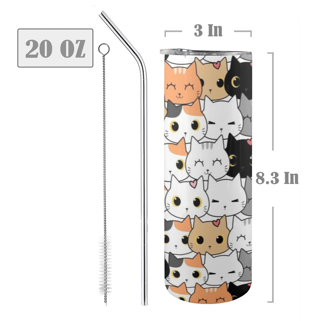 Cute Cartoon Cats - 20oz Tall Skinny Tumbler with Lid and Straw