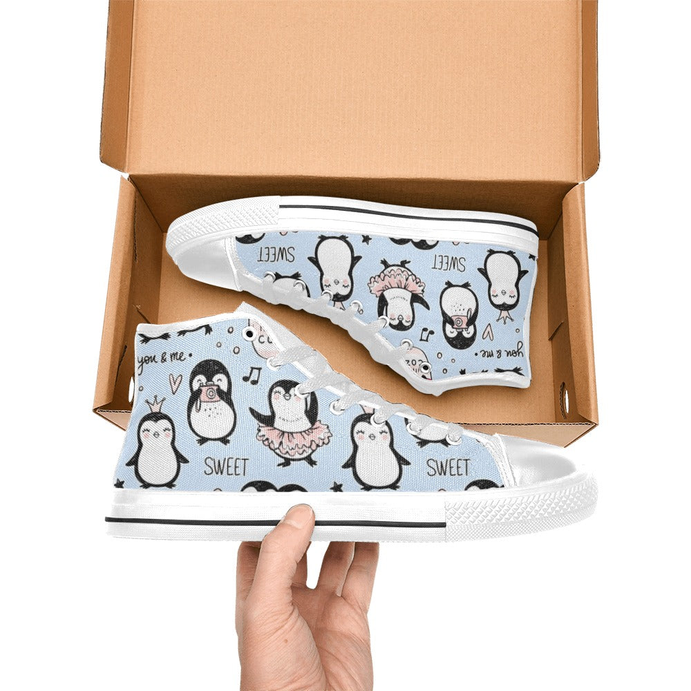 Penguin Love - Kids High Top Canvas Shoes