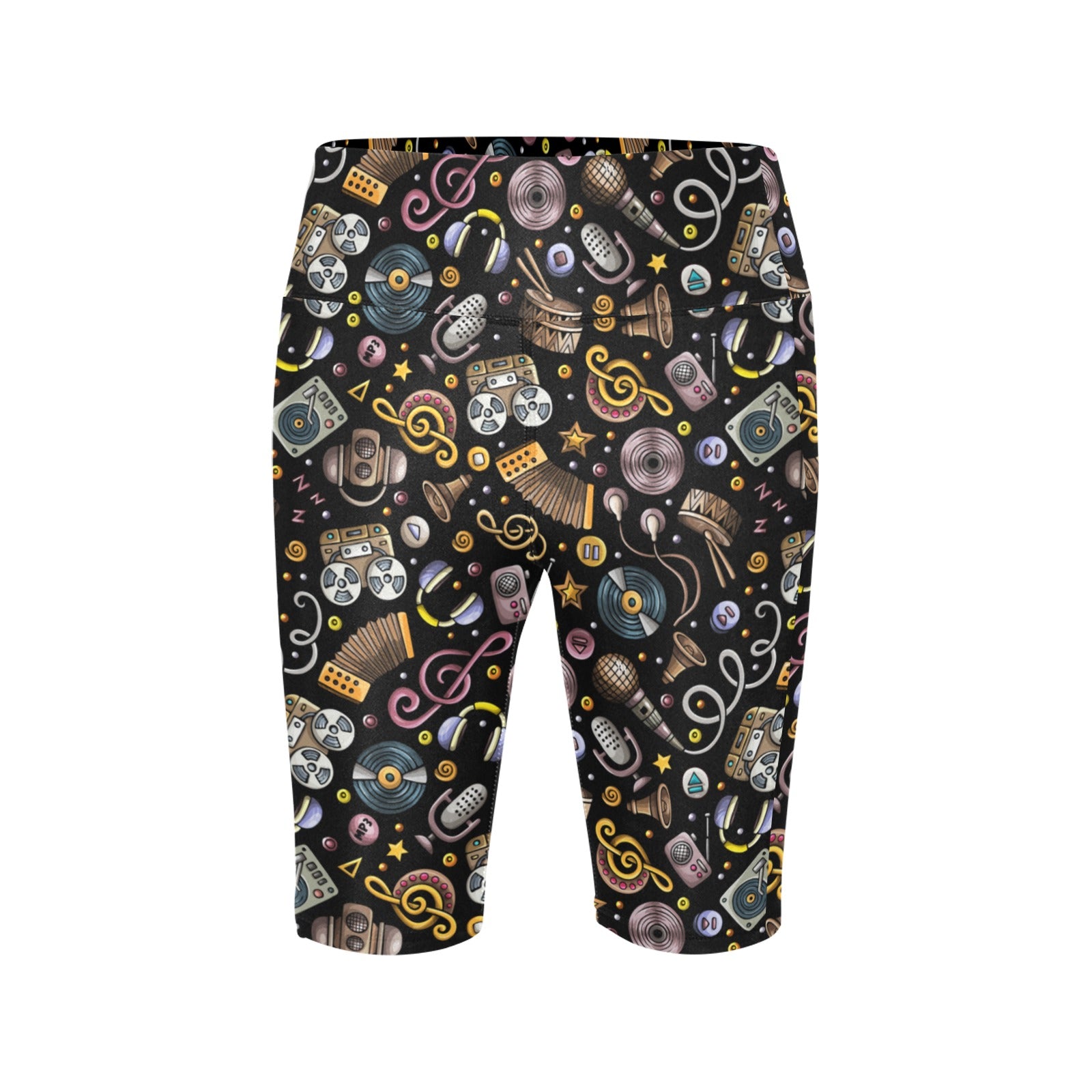 Retro Music Mix Women's Bike Shorts With Side Pockets Women's Bike Shorts Music Printed Offshore Retro