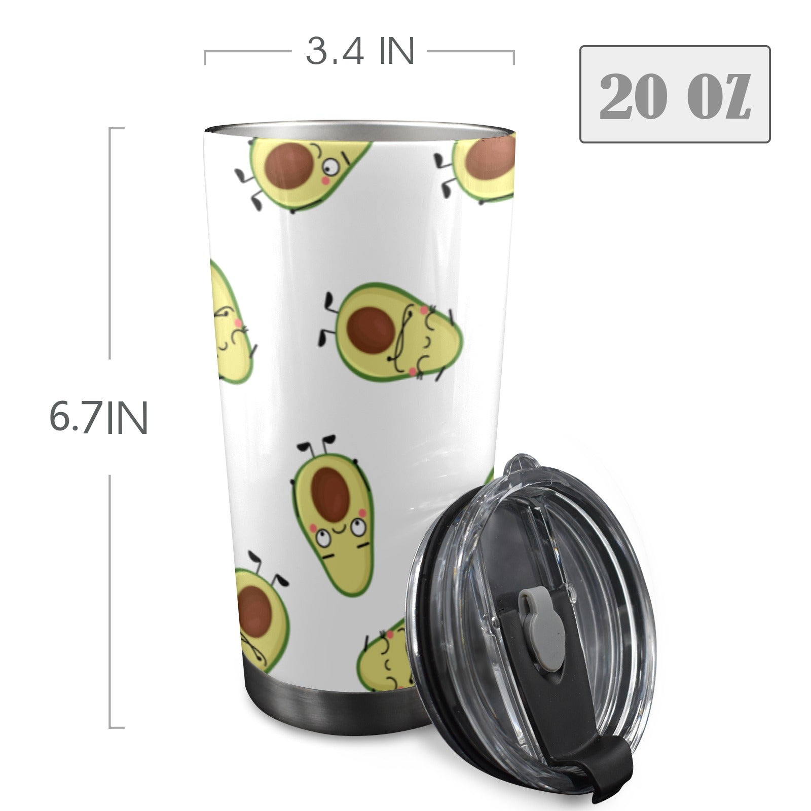 Avocado Characters - 20oz Mobile Tumbler with Lid (Black Lock) 20oz Travel Mug Food Printed Offshore