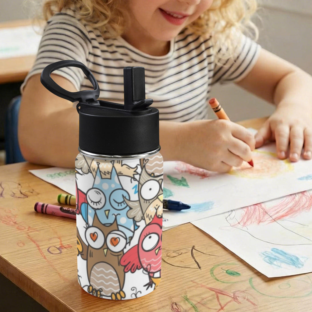 Cartoon Owls 12oz Kids Water Bottle with Straw Lid